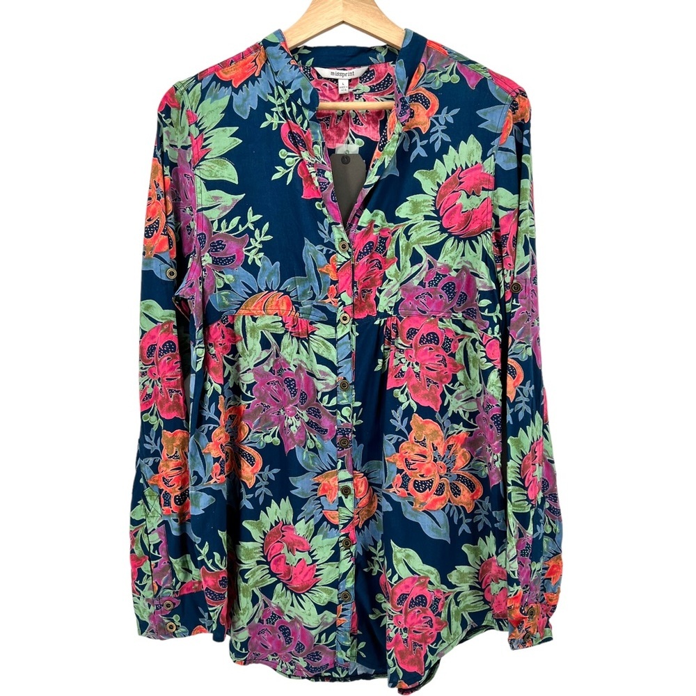Missprint Florence Button Down Cotton Shirt in Lagoon Made in India Large NWT